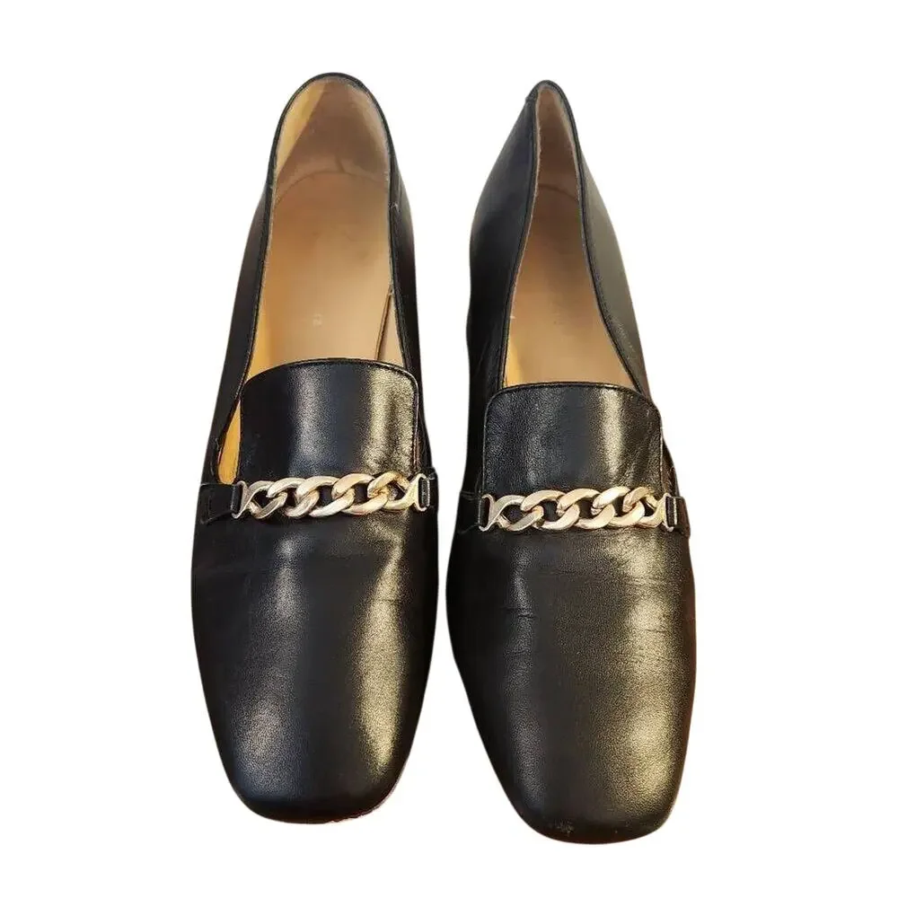 Anthropologie Black Chain Loafers Size 7.5